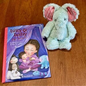 Set !!American Girl Mint Green Bitty Baby Elephant Plush AND BOOK !